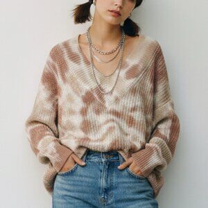 Aerie M Grunge Tie Dye V Neck Oversized Knit‎ Sweater Colorful Cozy Winter Artsy